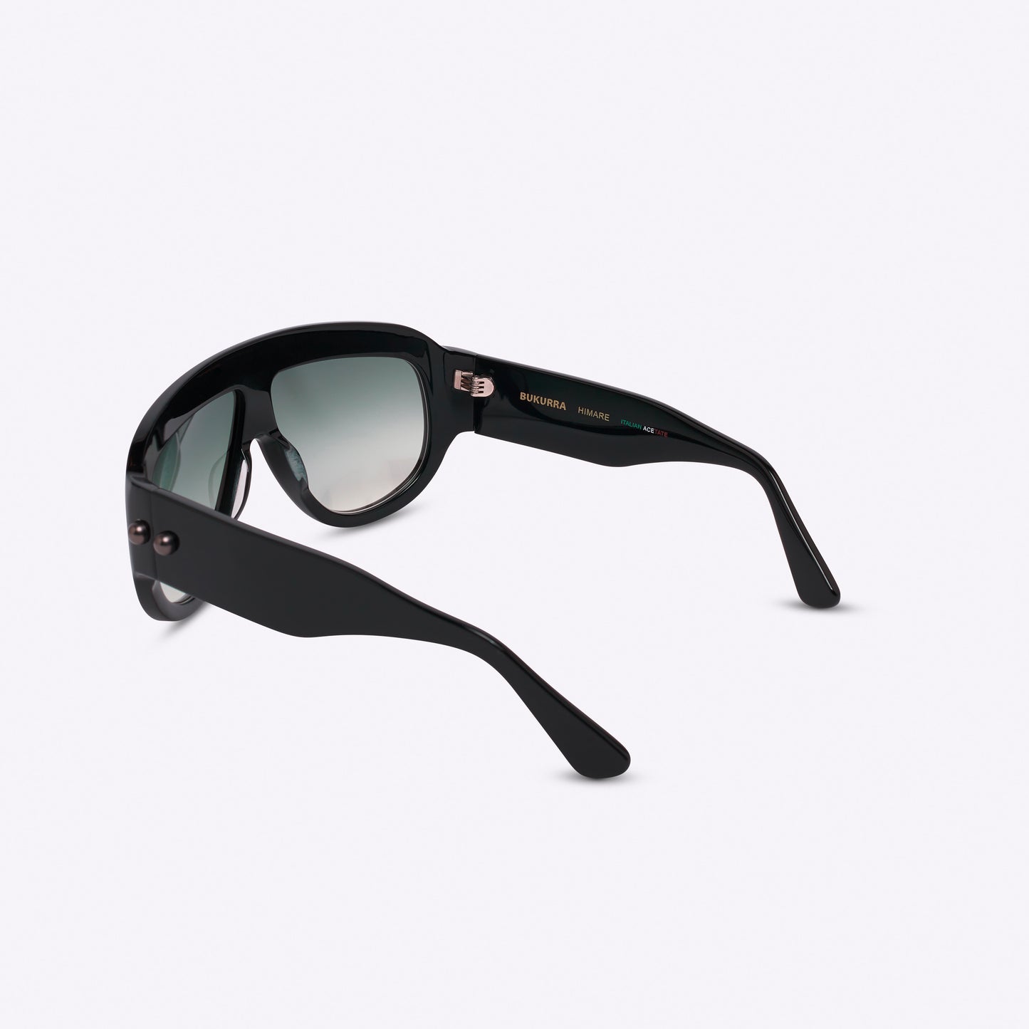 Black oversized aviator sunglasses with bold acetate frame – back view on white background
