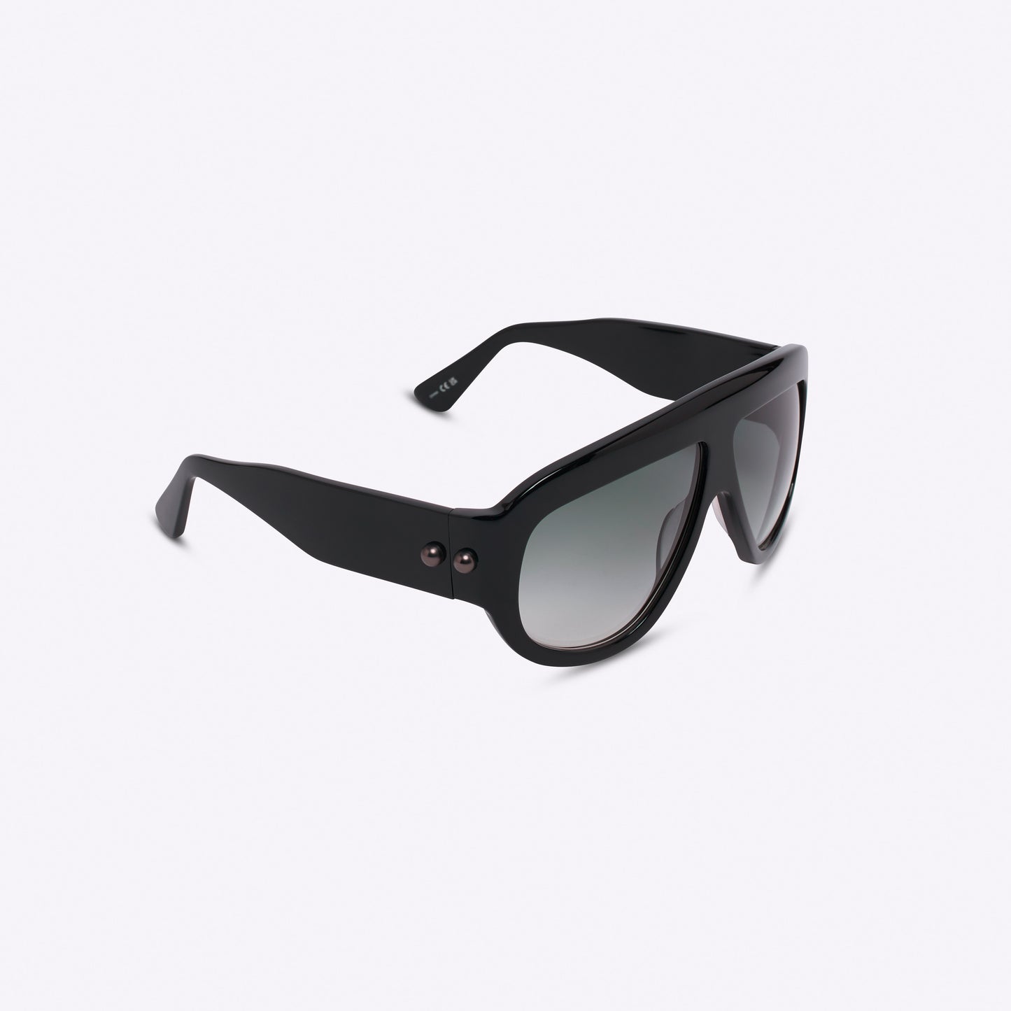 Black oversized aviator sunglasses with bold acetate frame – angled right view on white background