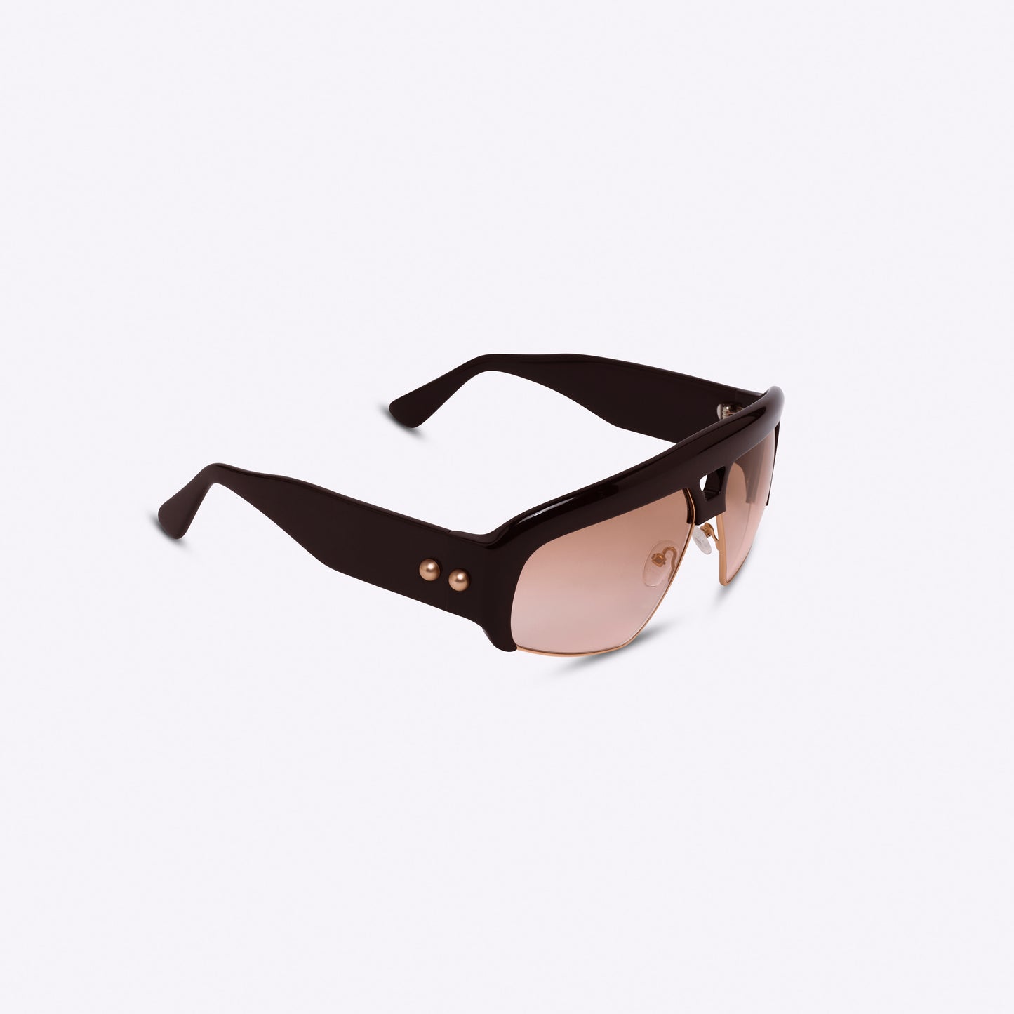 Deep brown oversized aviator sunglasses with acetate and metal frame – angled right product view on white background