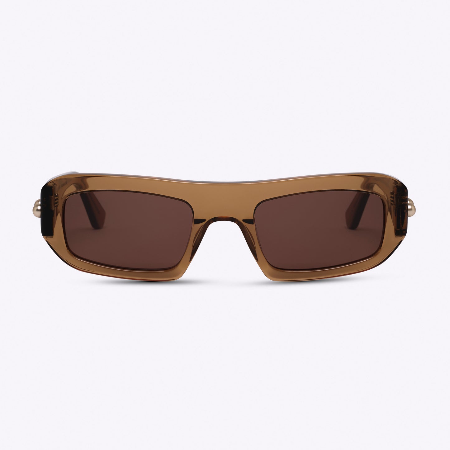 Rectangular transparent brown acetate sunglasses – front view product photo on white background