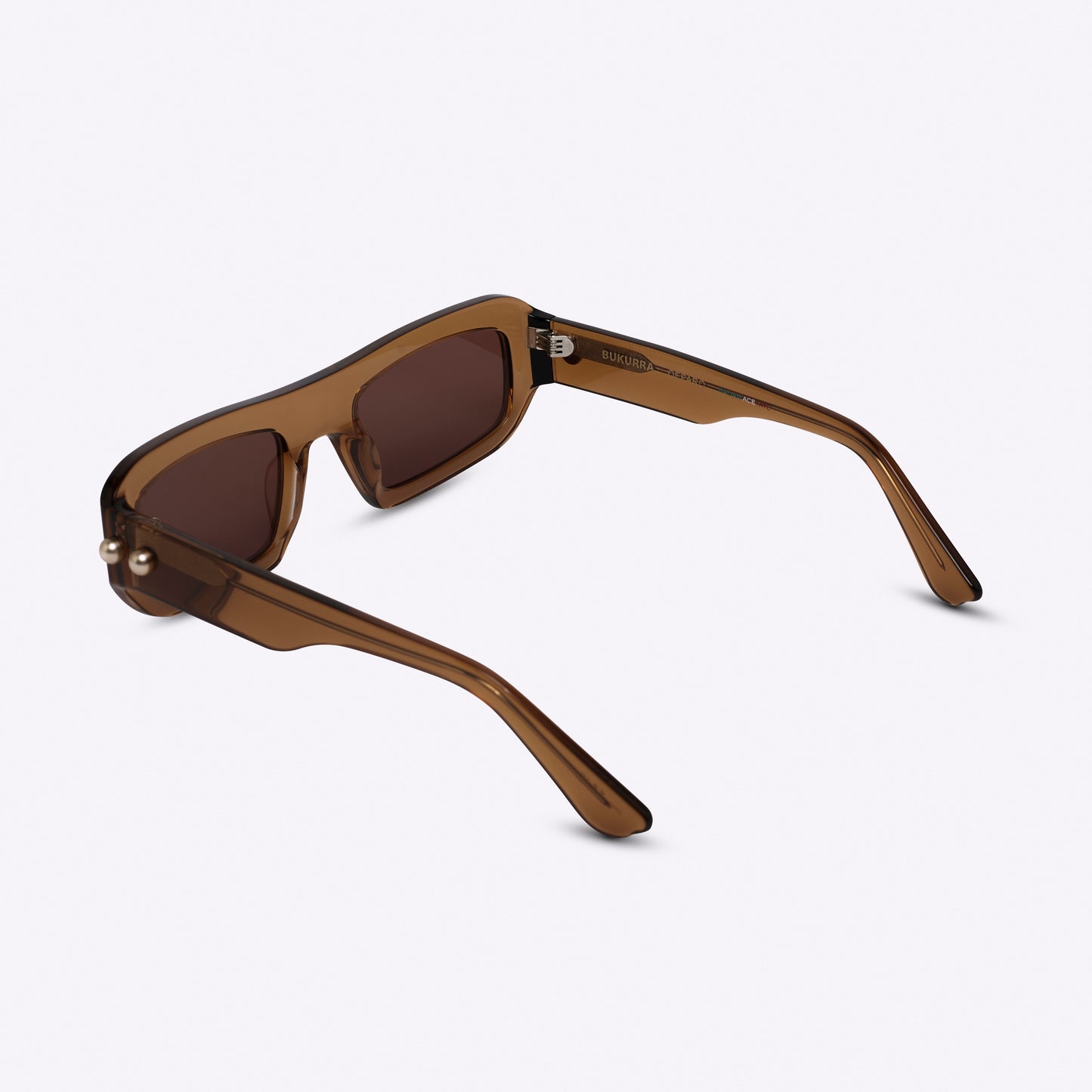 Rectangular transparent brown acetate sunglasses – back view product photo on white background