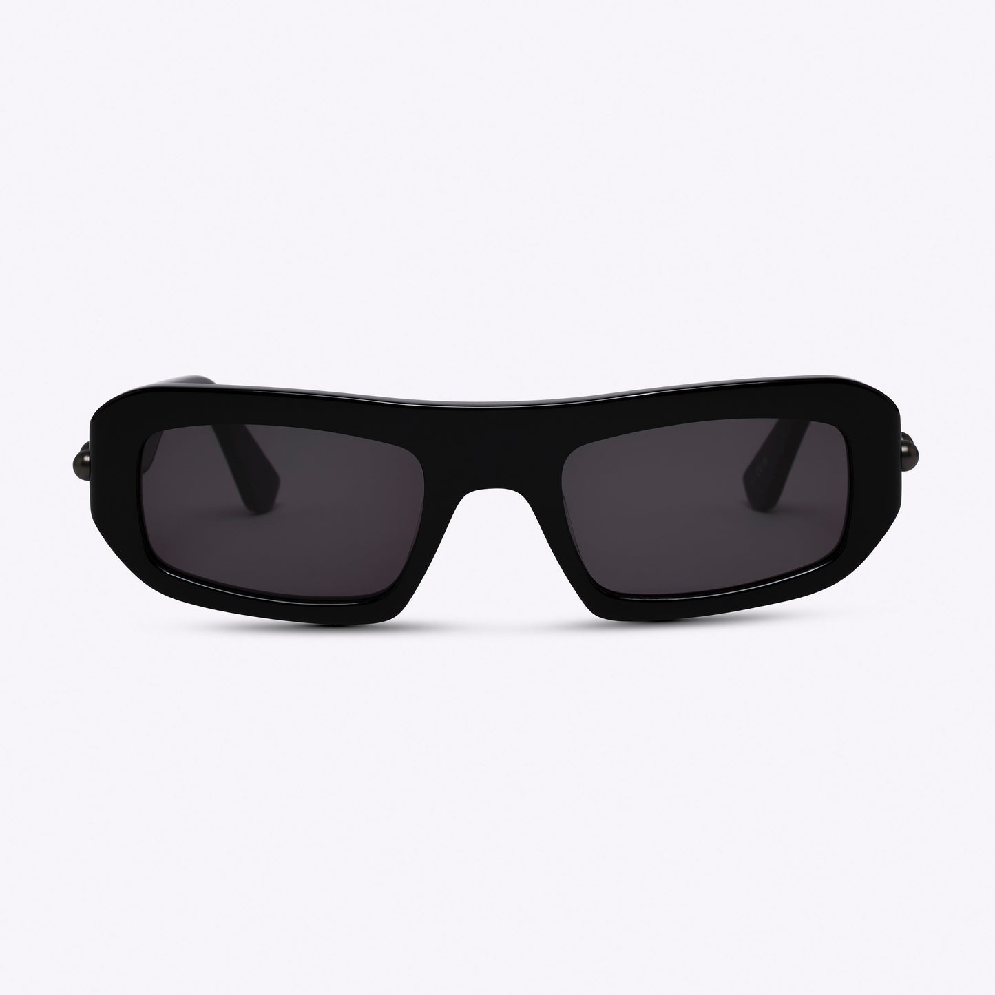 Rectangular black acetate sunglasses – front view product photo on white background