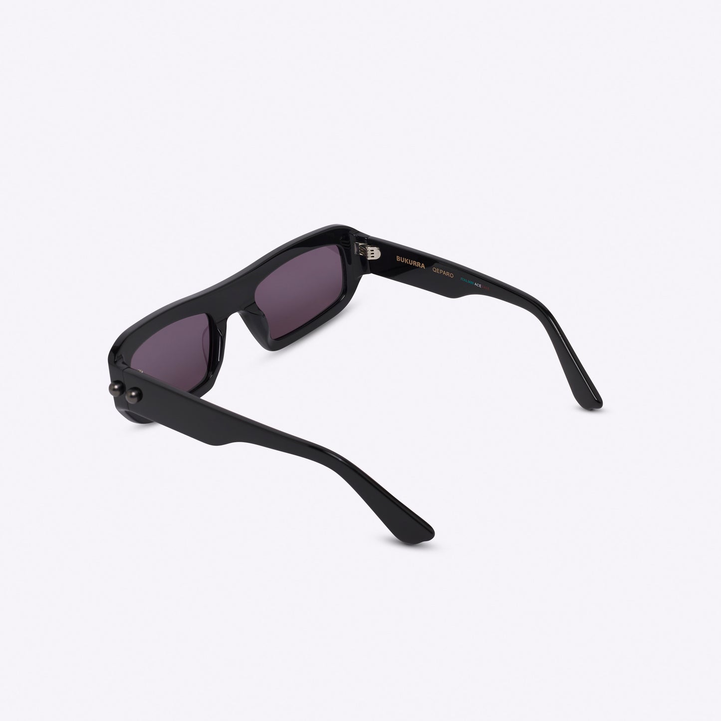 Rectangular black acetate sunglasses – back view showing temples and frame shape