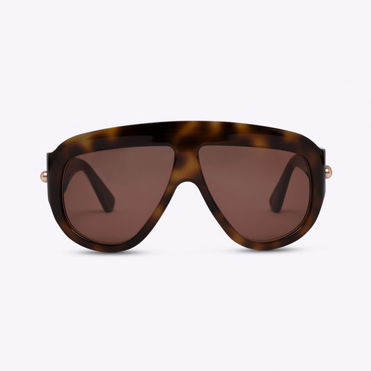 Tortoiseshell oversized aviator sunglasses with bold acetate frame – front view on white background