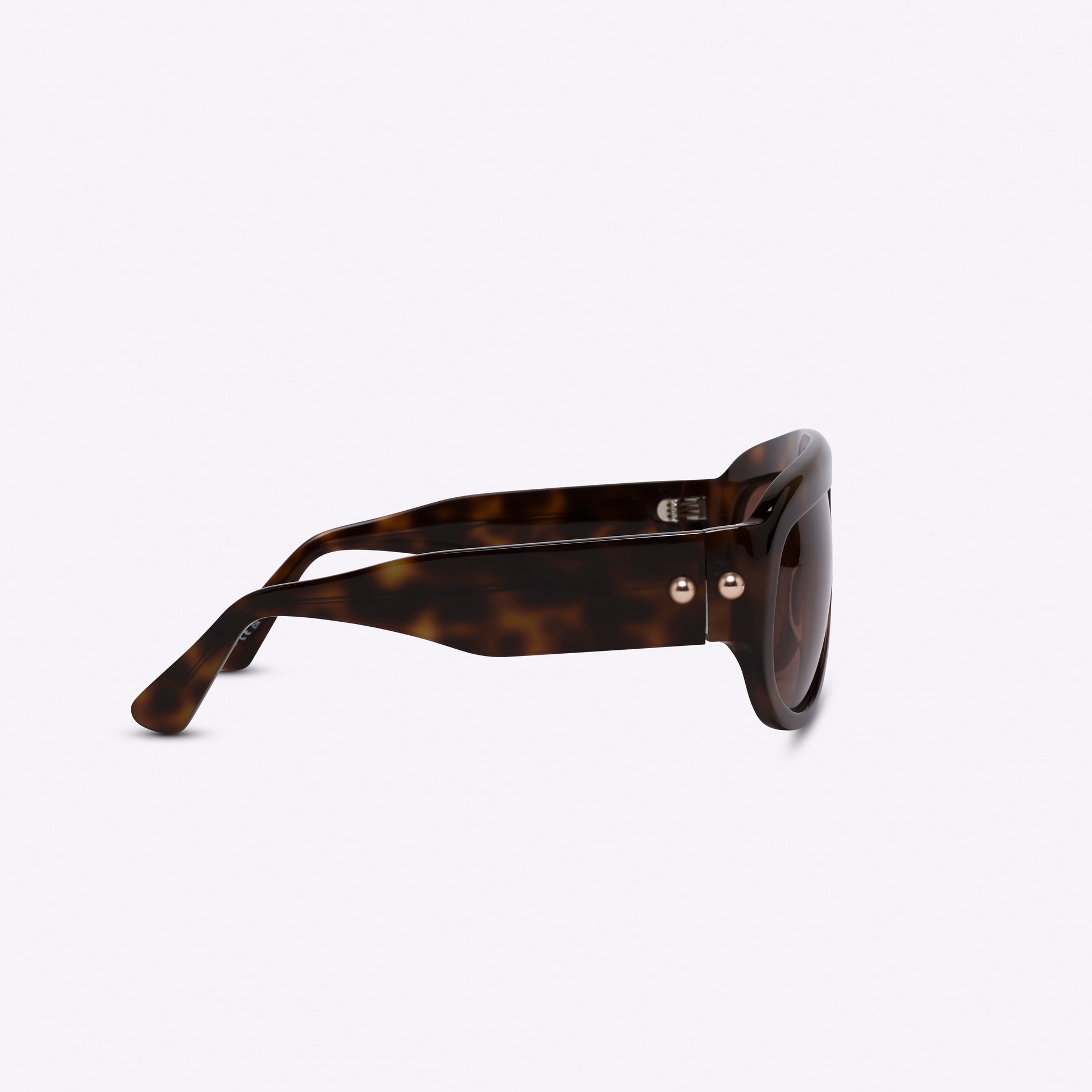 Tortoiseshell oversized aviator sunglasses with bold acetate frame – temple detail on white background