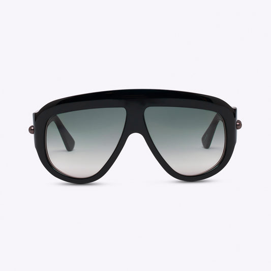 Black oversized aviator sunglasses with bold acetate frame – front view on white background
