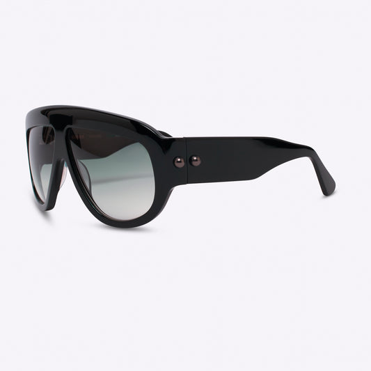 Black oversized aviator sunglasses with bold acetate frame – side view on white background