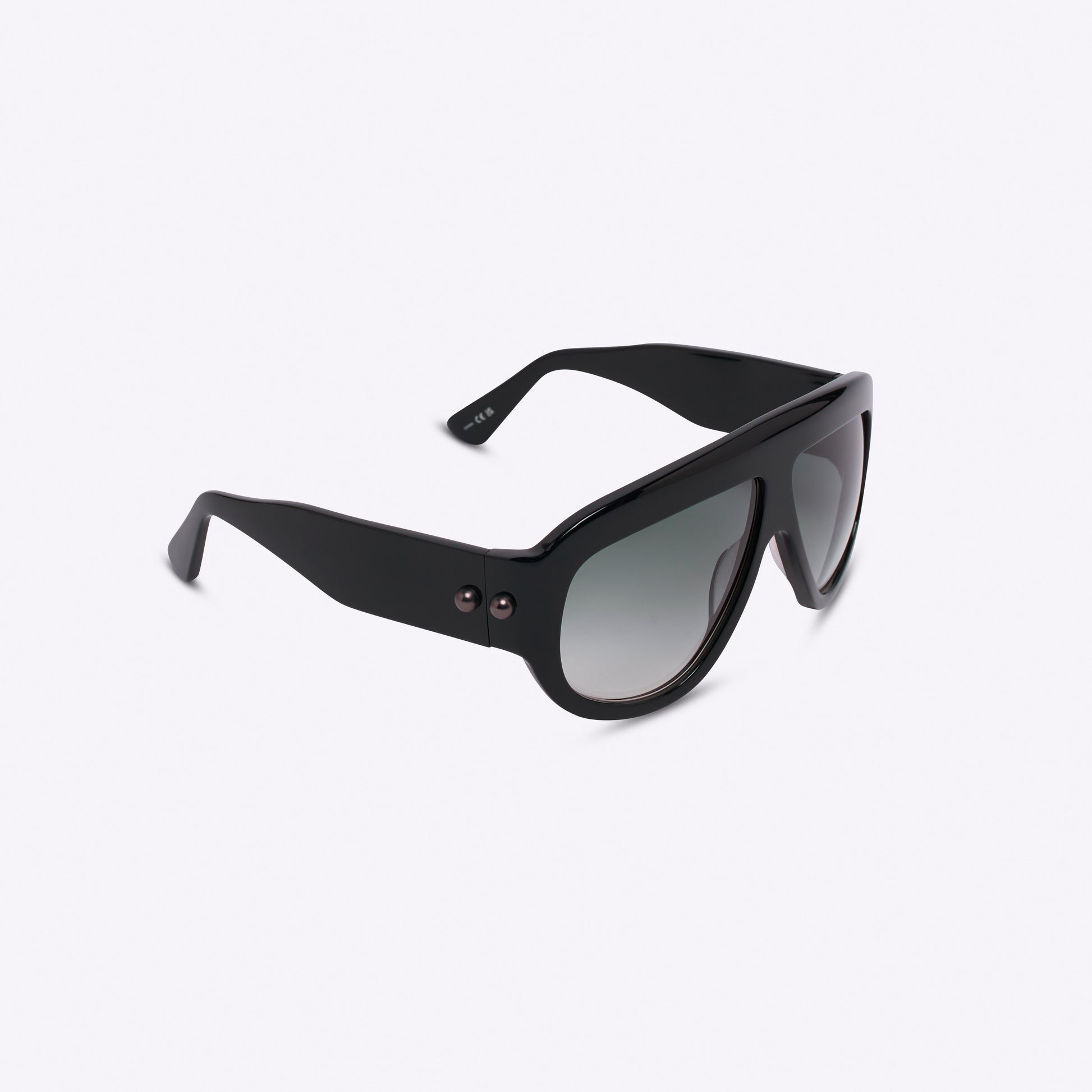 Black oversized aviator sunglasses with bold acetate frame – angled right view on white background