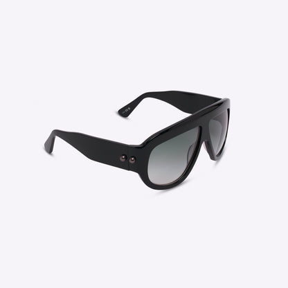 Black oversized aviator sunglasses with bold acetate frame – angled right view on white background