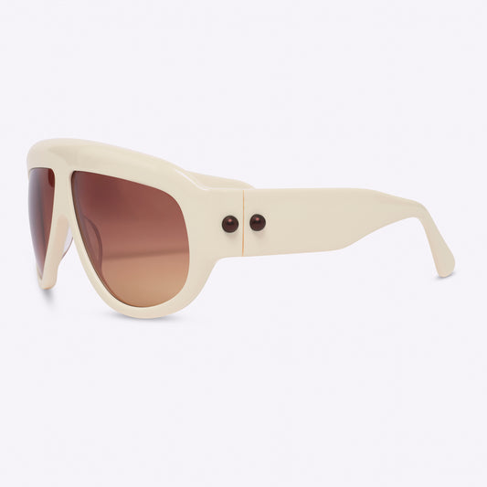 Ivory oversized aviator sunglasses with bold acetate frame – side view on white background
