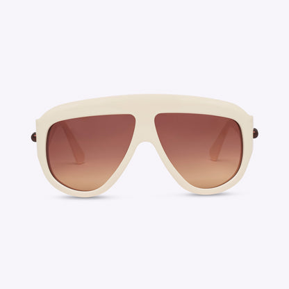 Ivory oversized aviator sunglasses with bold acetate frame – front view on white background
