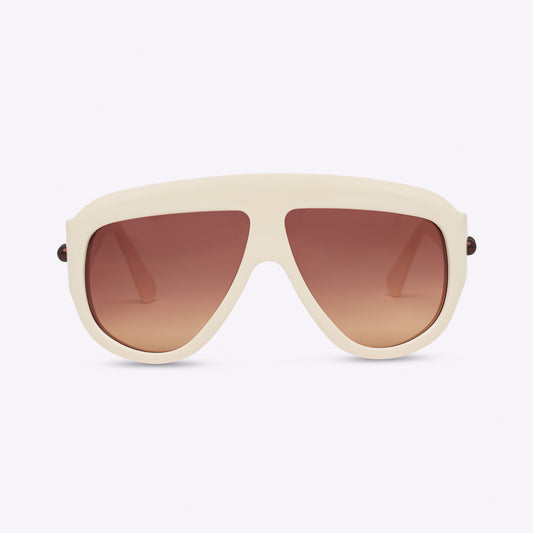 Ivory oversized aviator sunglasses with bold acetate frame – front view on white background
