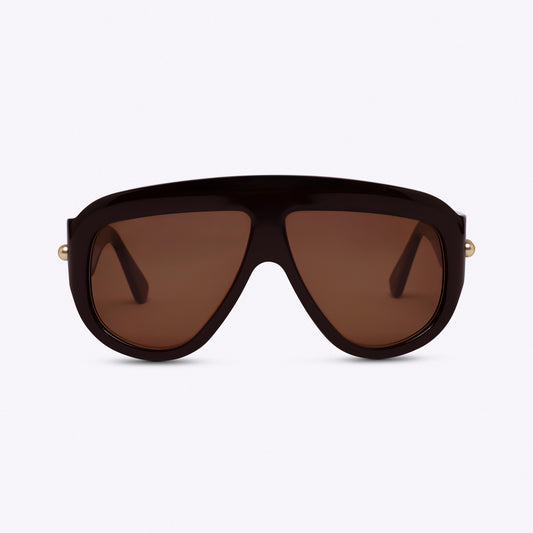 Brown oversized aviator sunglasses with bold acetate frame – front view on white background