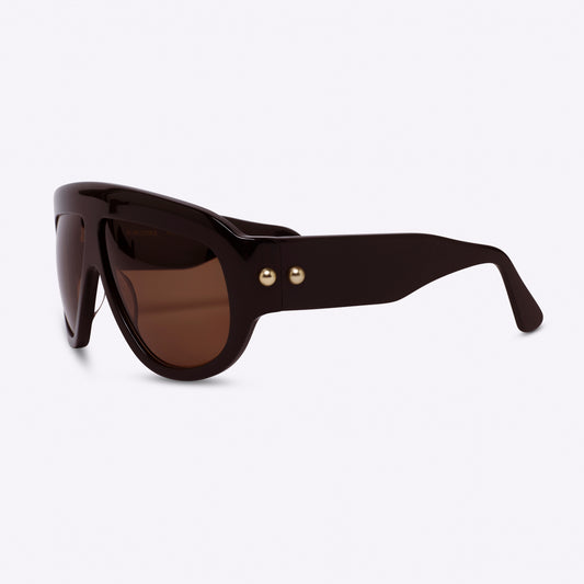 Brown oversized aviator sunglasses with bold acetate frame – side view on white background