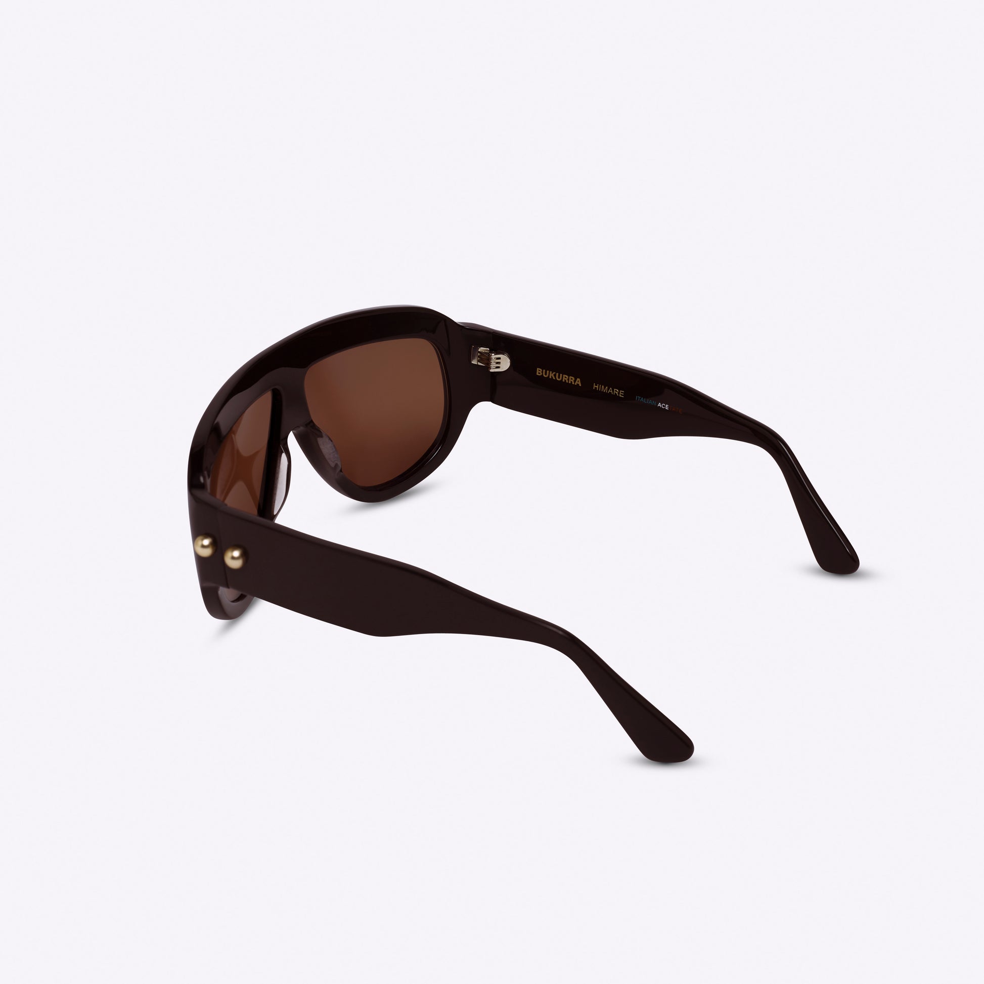 Brown oversized aviator sunglasses with bold acetate frame – back view on white background