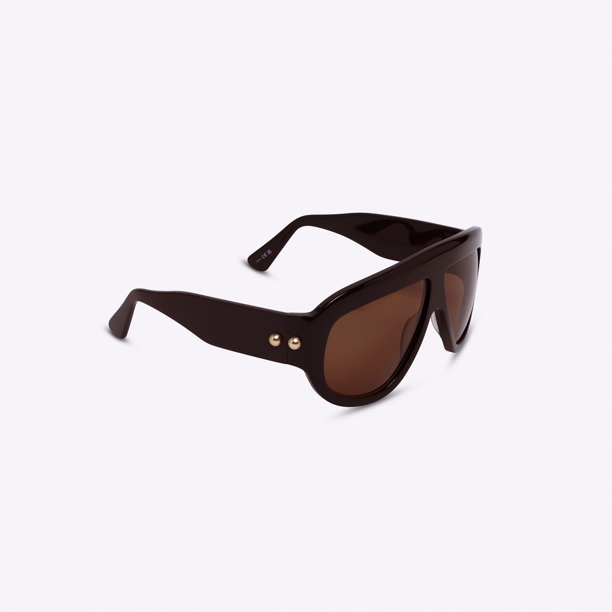 Brown oversized aviator sunglasses with bold acetate frame – angled right view on white background