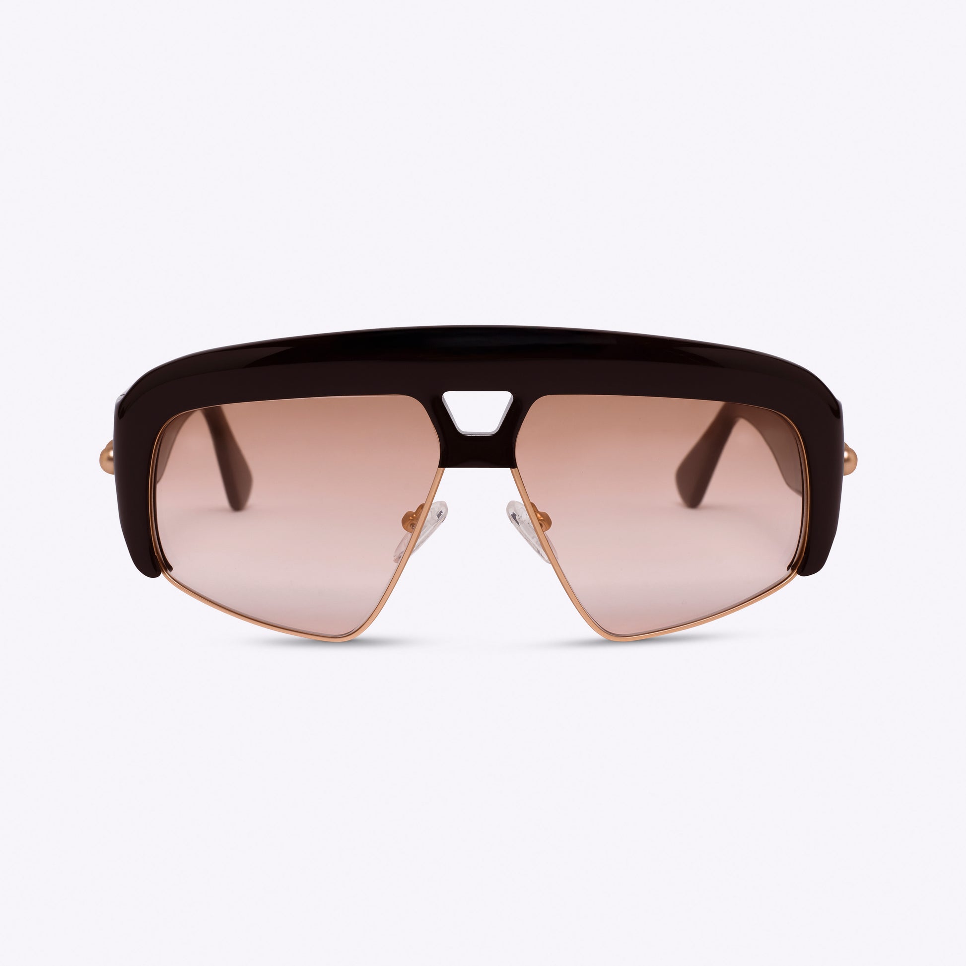 Deep brown oversized aviator sunglasses with acetate and metal frame – front product view on white background