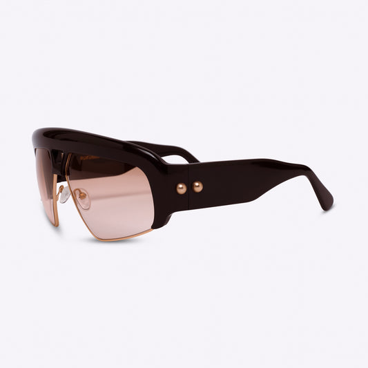 Deep brown oversized aviator sunglasses with acetate and metal frame – side product view on white background