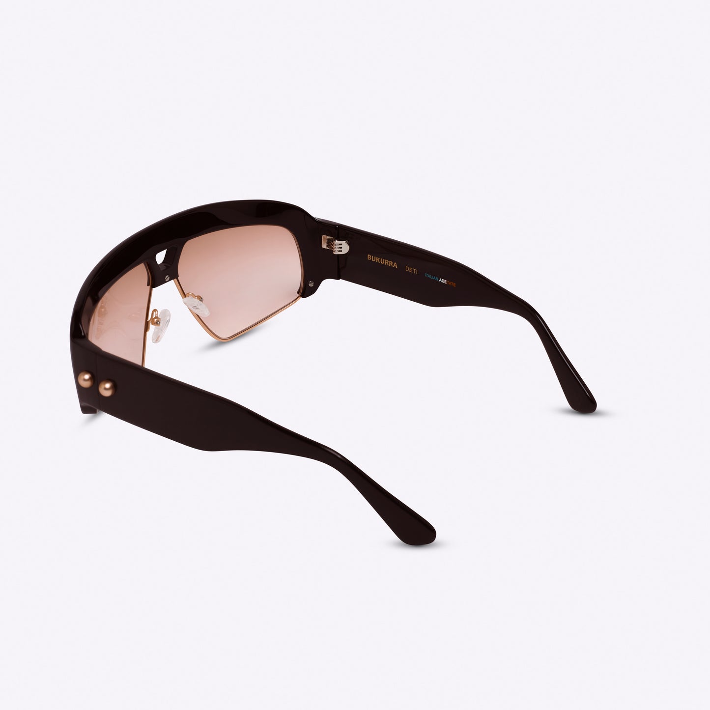 Deep brown oversized aviator sunglasses with acetate and metal frame – back product view on white background