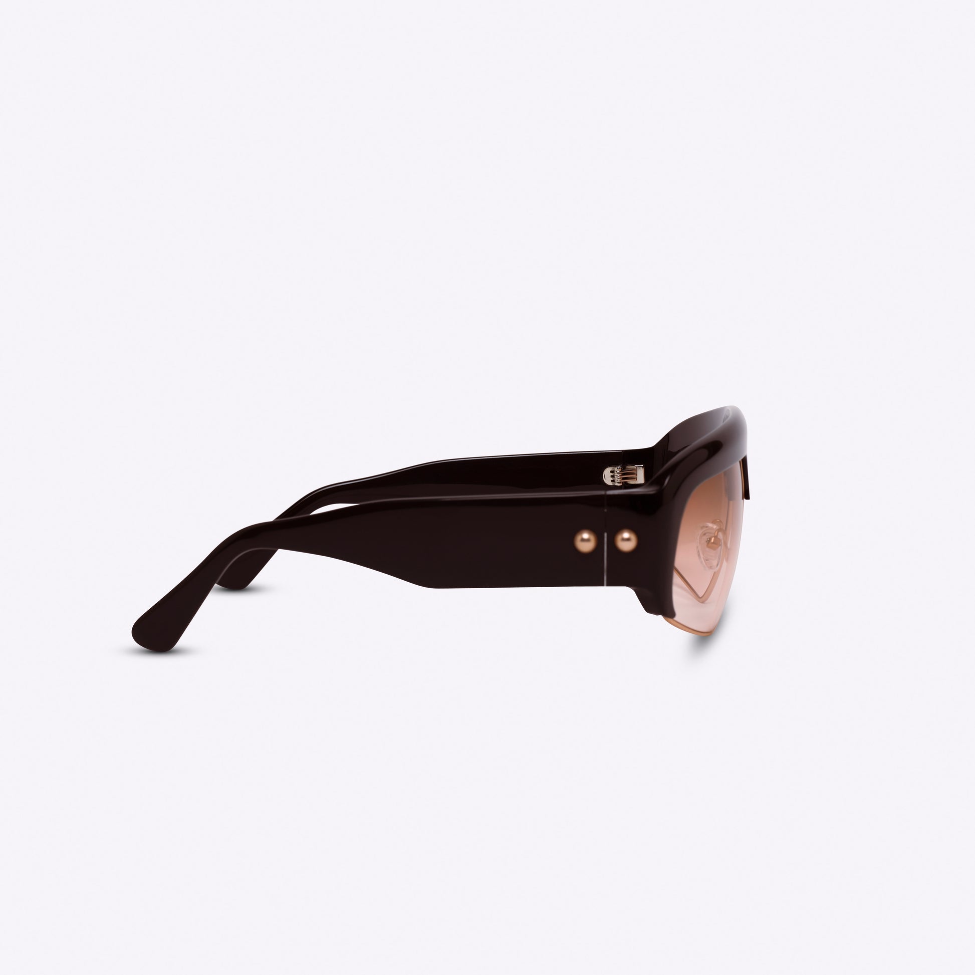 Deep brown oversized aviator sunglasses with acetate and metal frame – temple detail side product view on white background
