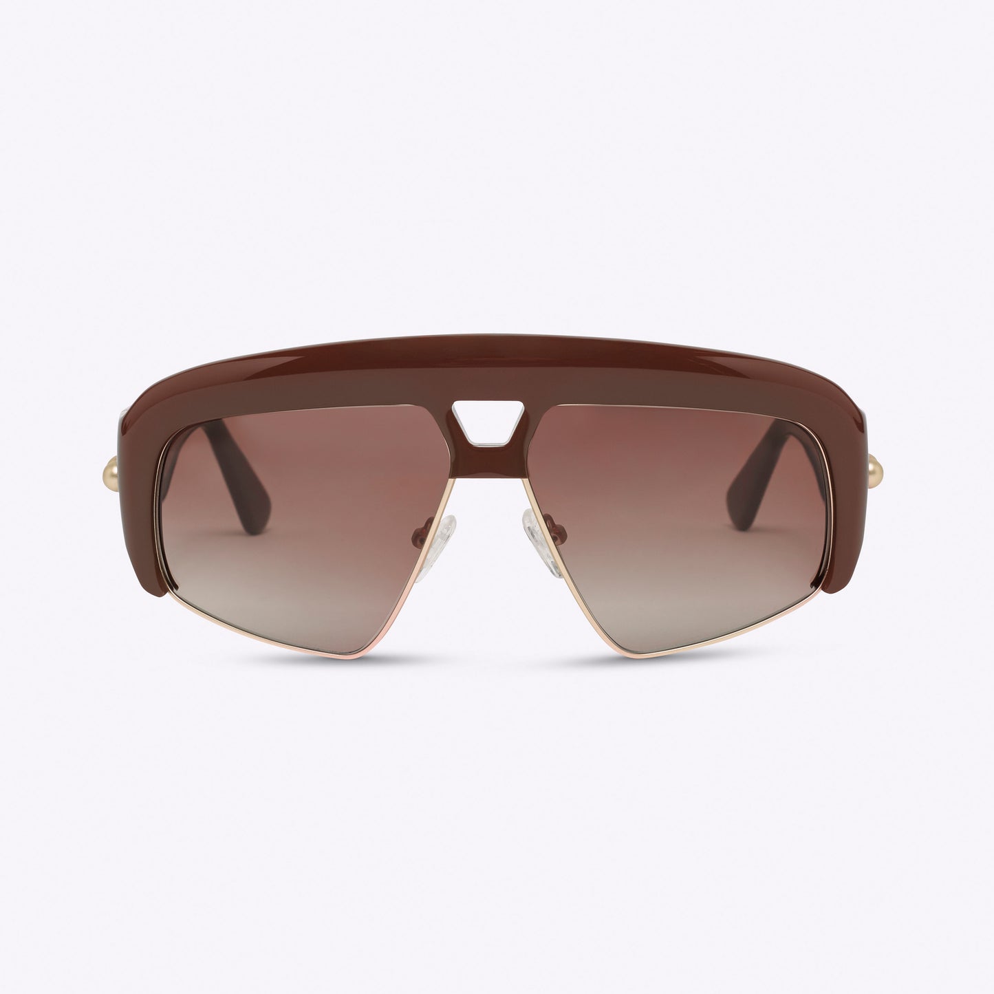 Brown oversized aviator sunglasses with acetate and metal frame – front product view on white background