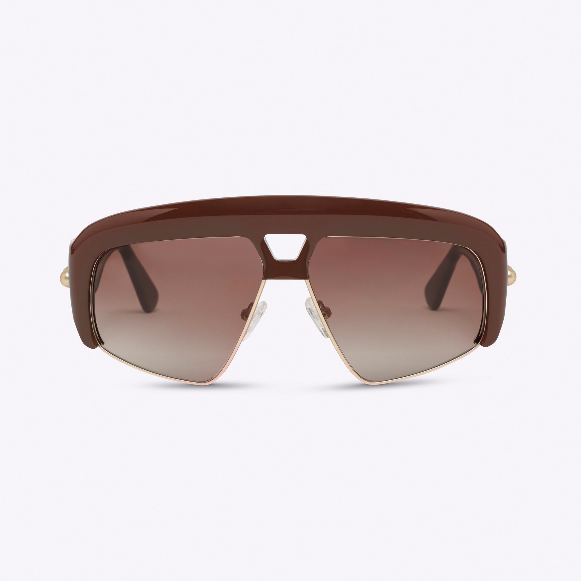 Brown oversized aviator sunglasses with acetate and metal frame – front product view on white background