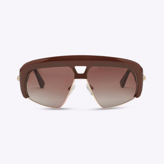 Brown oversized aviator sunglasses with acetate and metal frame – front product view on white background