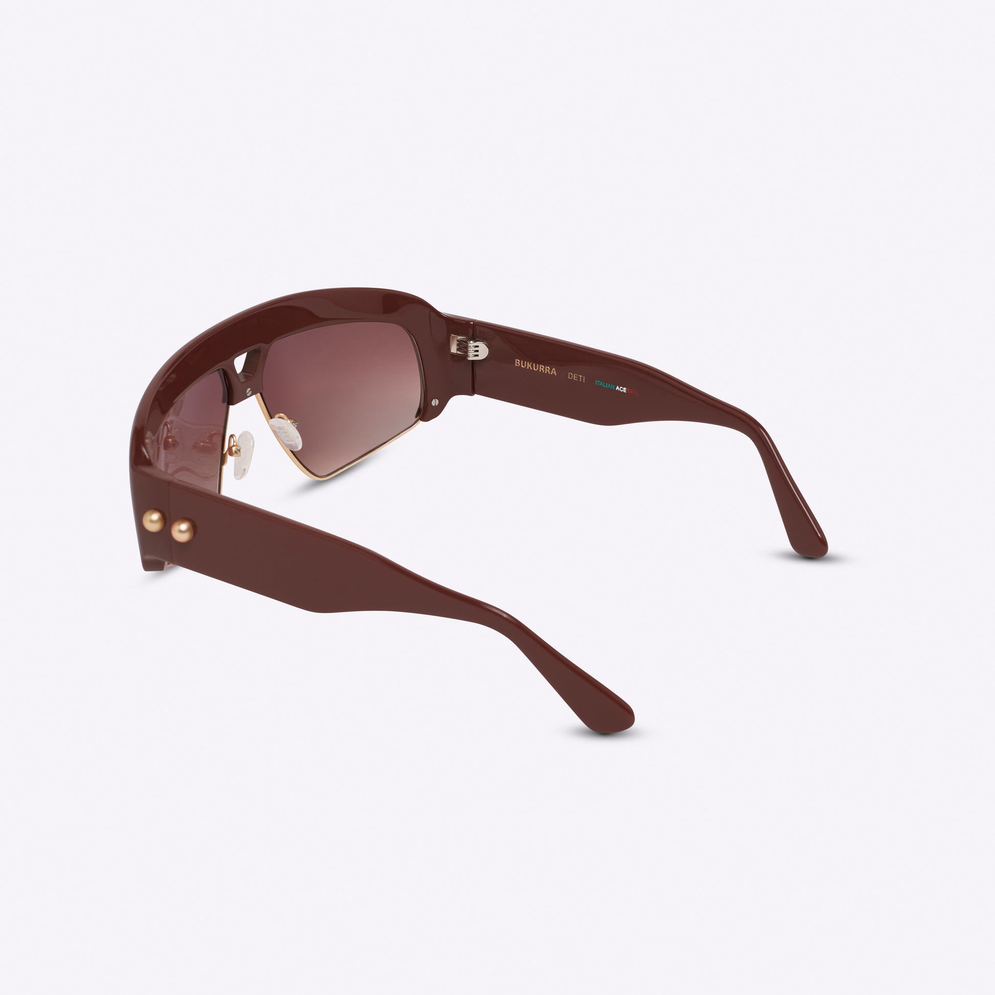 Brown oversized aviator sunglasses with acetate and metal frame – back product view on white background
