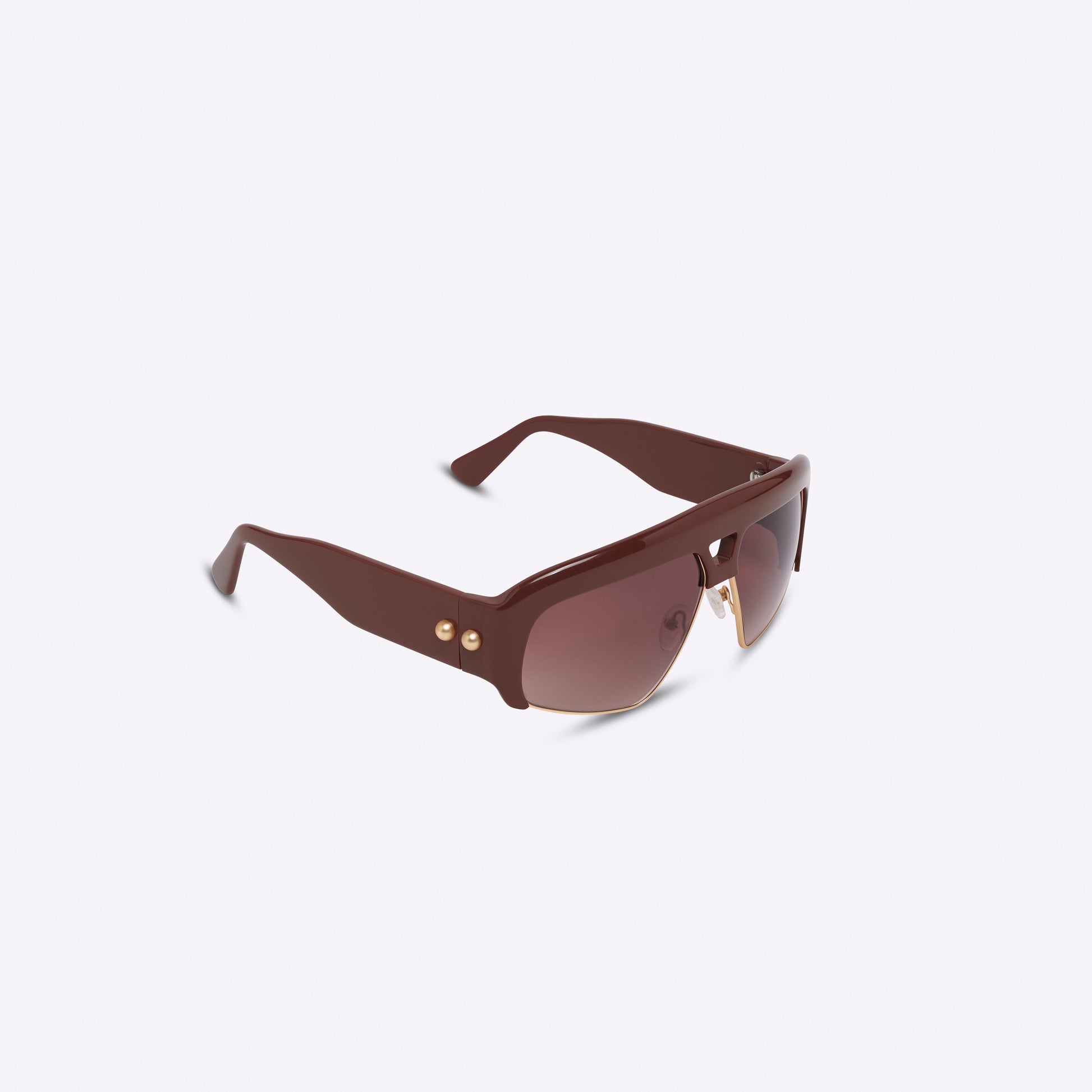 Brown oversized aviator sunglasses with acetate and metal frame – angled right product view on white background