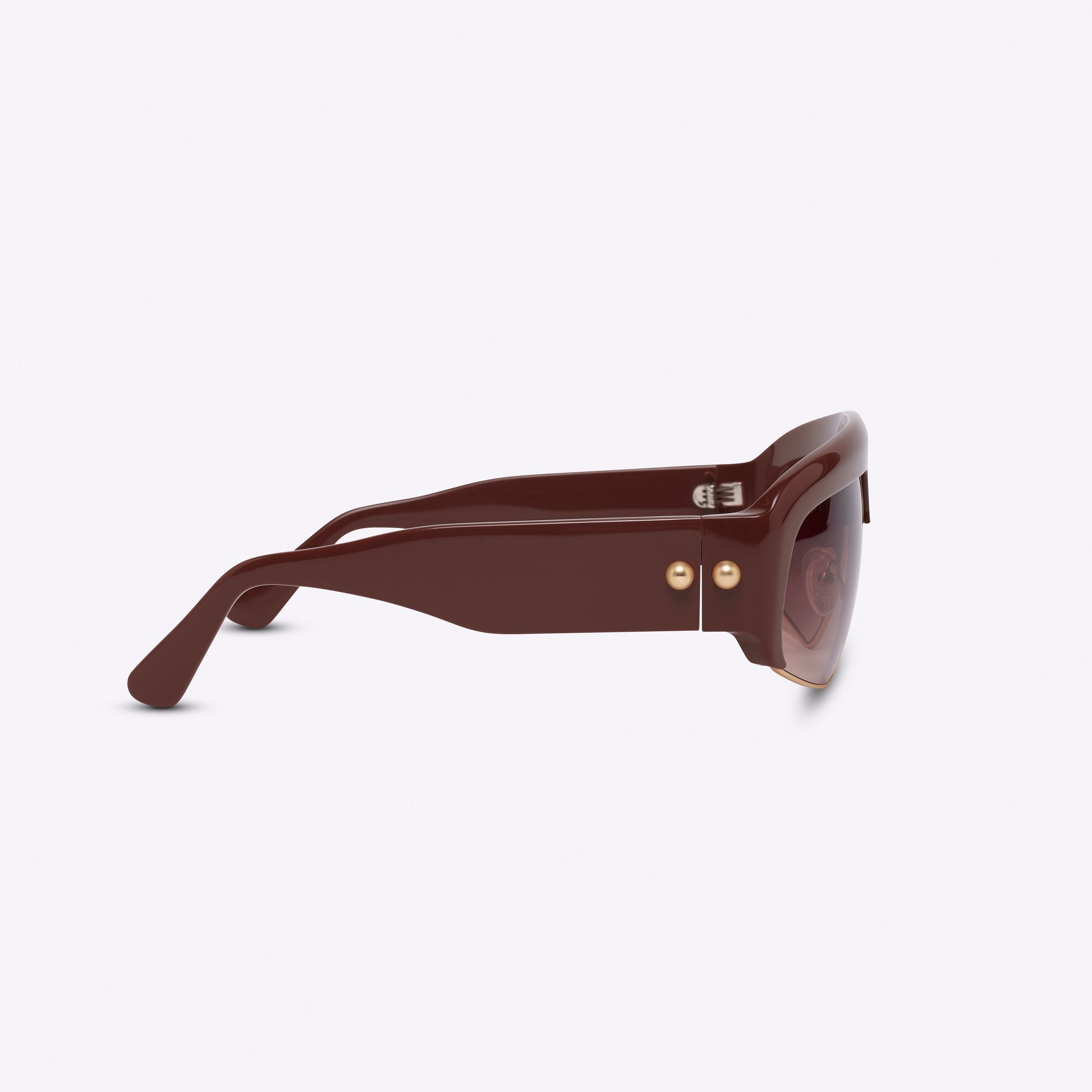 Brown oversized aviator sunglasses with acetate and metal frame – temple detail side product view on white background