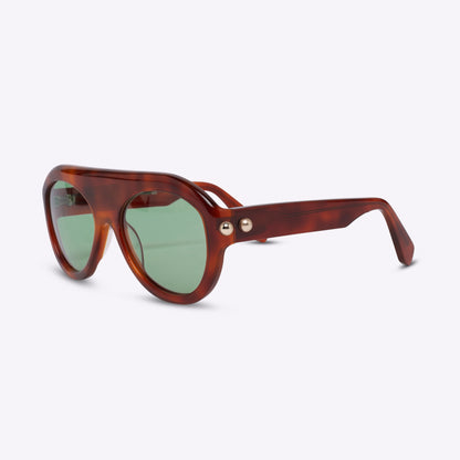 Brown aviator sunglasses in Havana acetate – side view product photo on white background