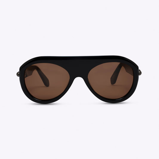 Black aviator sunglasses with acetate frame – front view on white background
