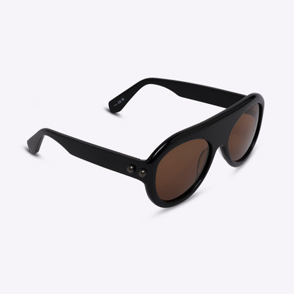 Black aviator sunglasses with acetate frame – angled view on white background