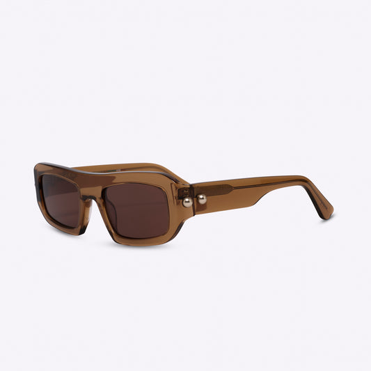 Rectangular transparent brown acetate sunglasses – product photo on white background