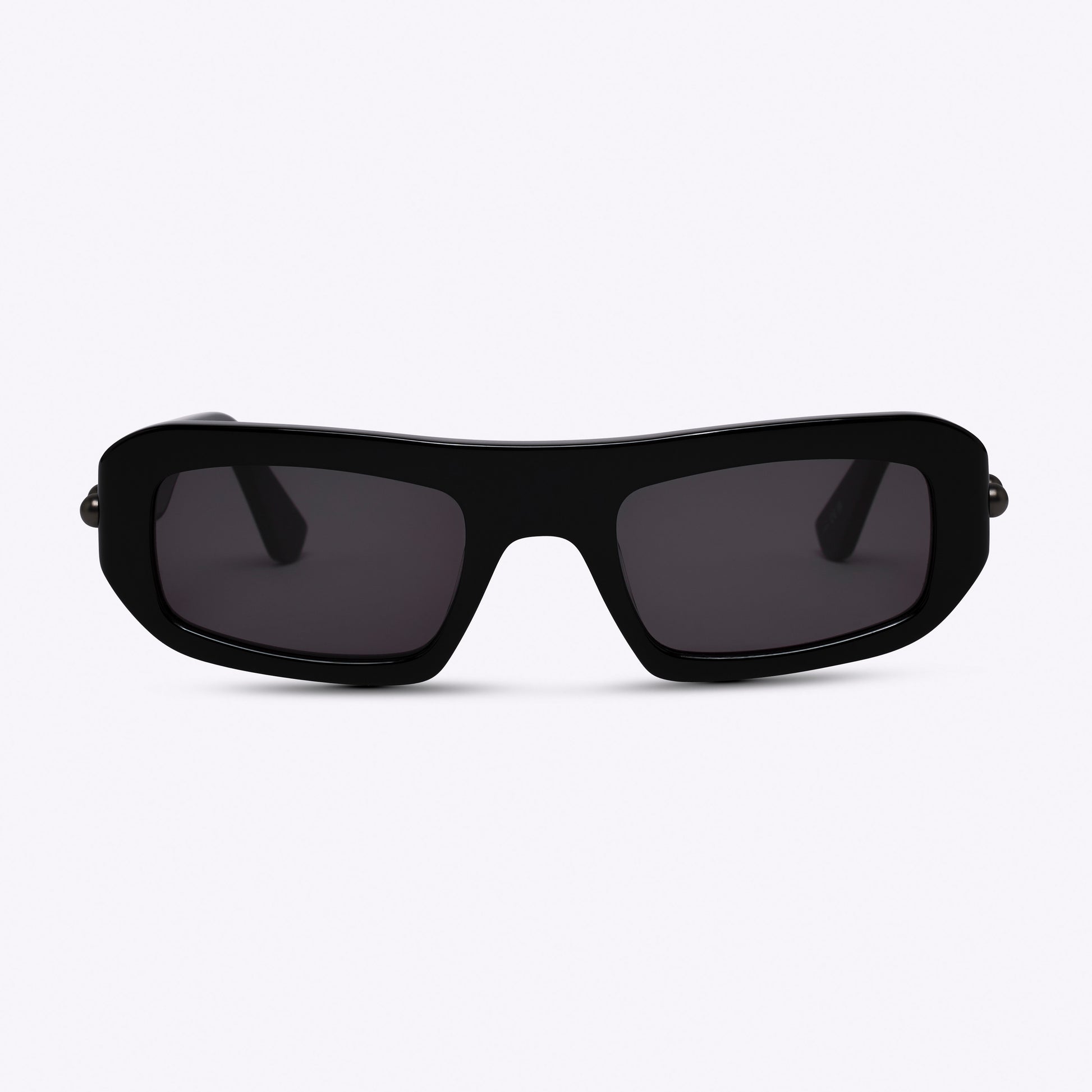 Rectangular black acetate sunglasses – front view product photo on white background