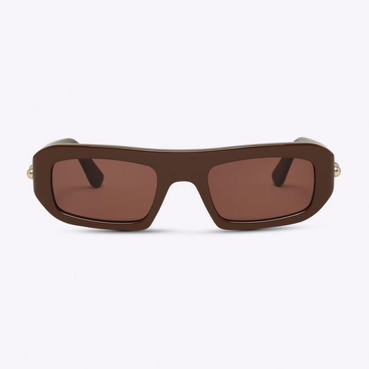 Rectangular brown acetate sunglasses – front view product photo on white background