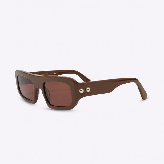 Rectangular brown acetate sunglasses – side product view on white background