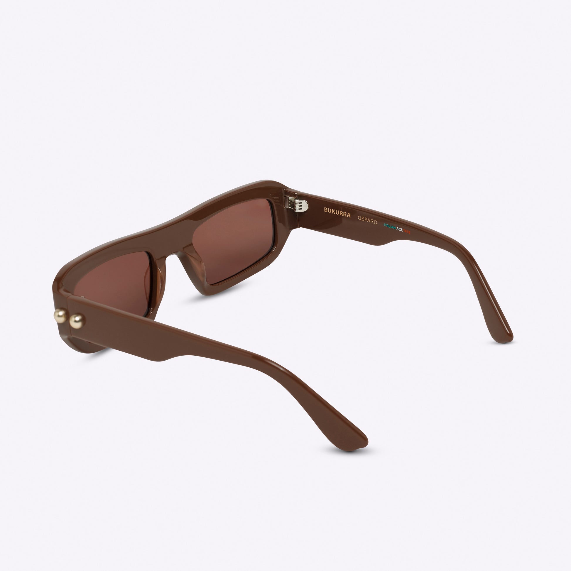 Rectangular brown acetate sunglasses – back product view on white background