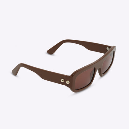 Rectangular brown acetate sunglasses – angled product view on white background