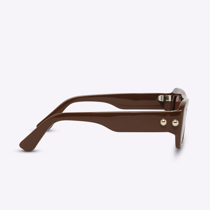 Rectangular brown acetate sunglasses – temple detail product view on white background