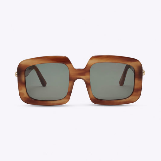Square brown / striped Havana acetate sunglasses – front view product photo on white background