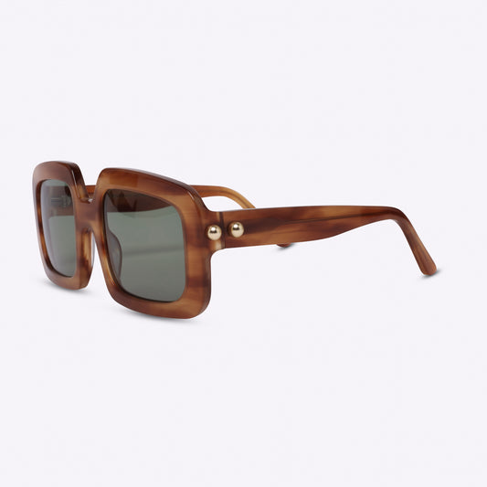 Square brown / striped Havana acetate sunglasses – side view product photo on white background
