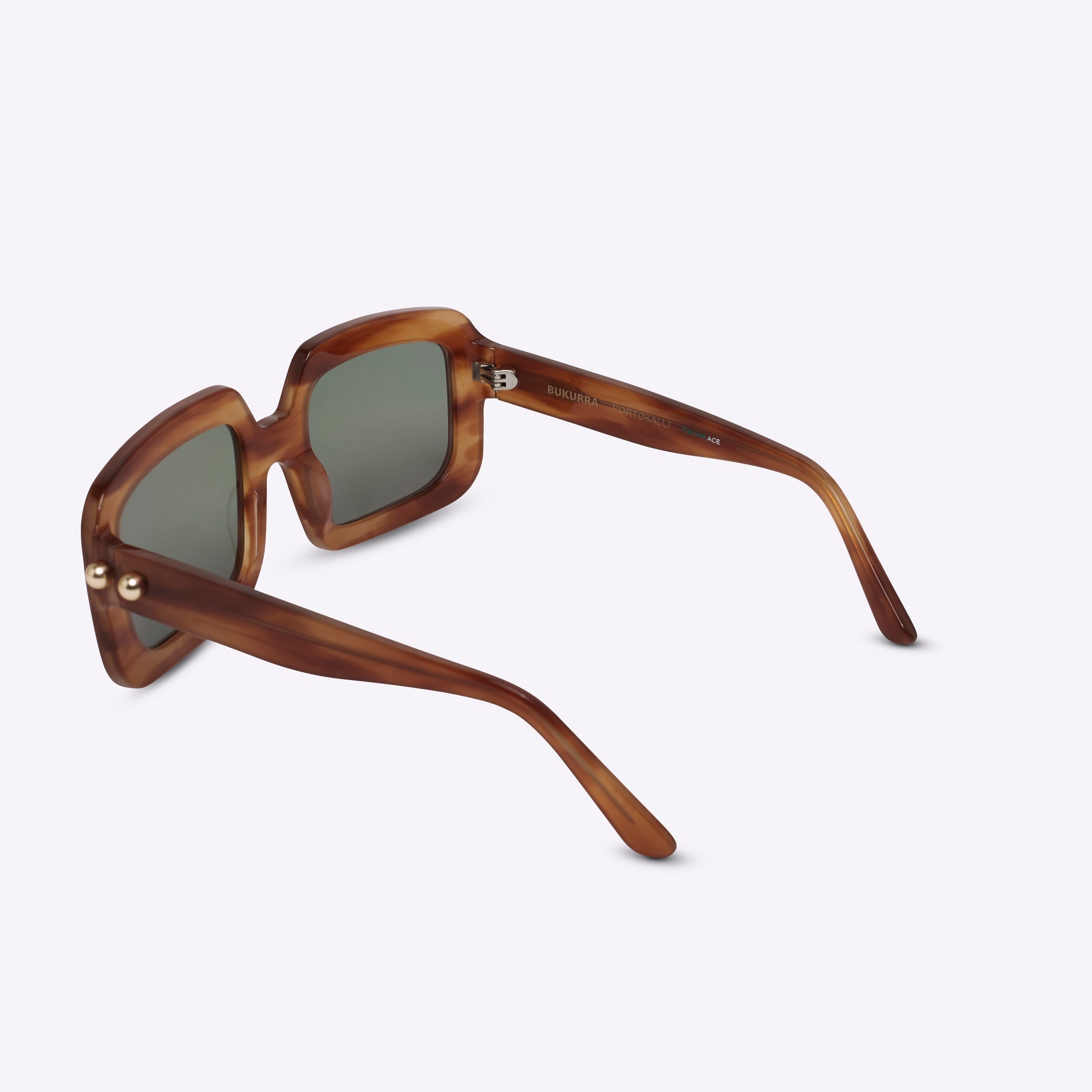 Square brown / striped Havana acetate sunglasses – back view product photo on white background