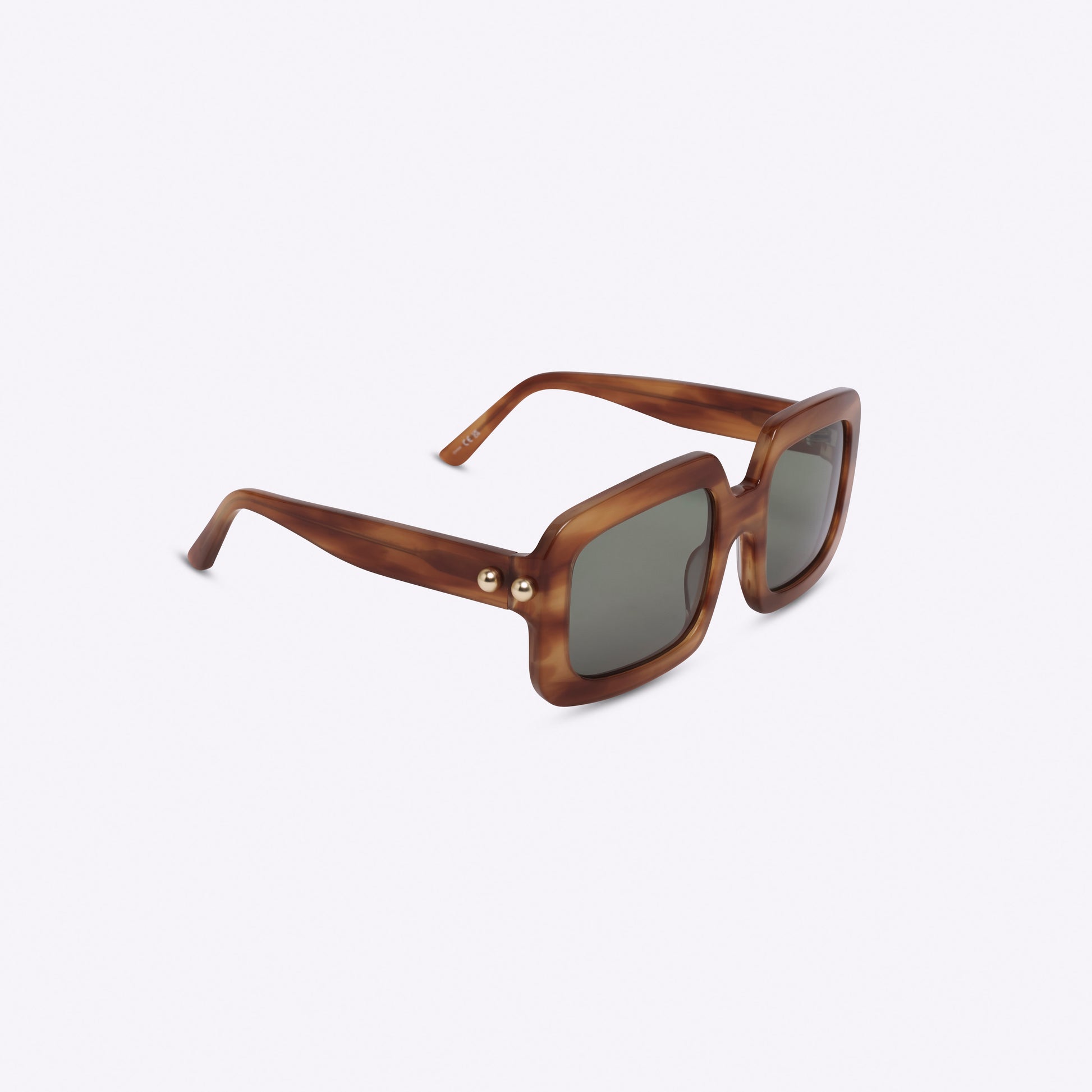 Square brown / striped Havana acetate sunglasses – angled right side product photo on white background