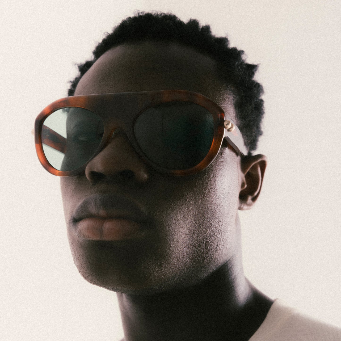 Brown aviator sunglasses in Havana acetate – worn by male model
